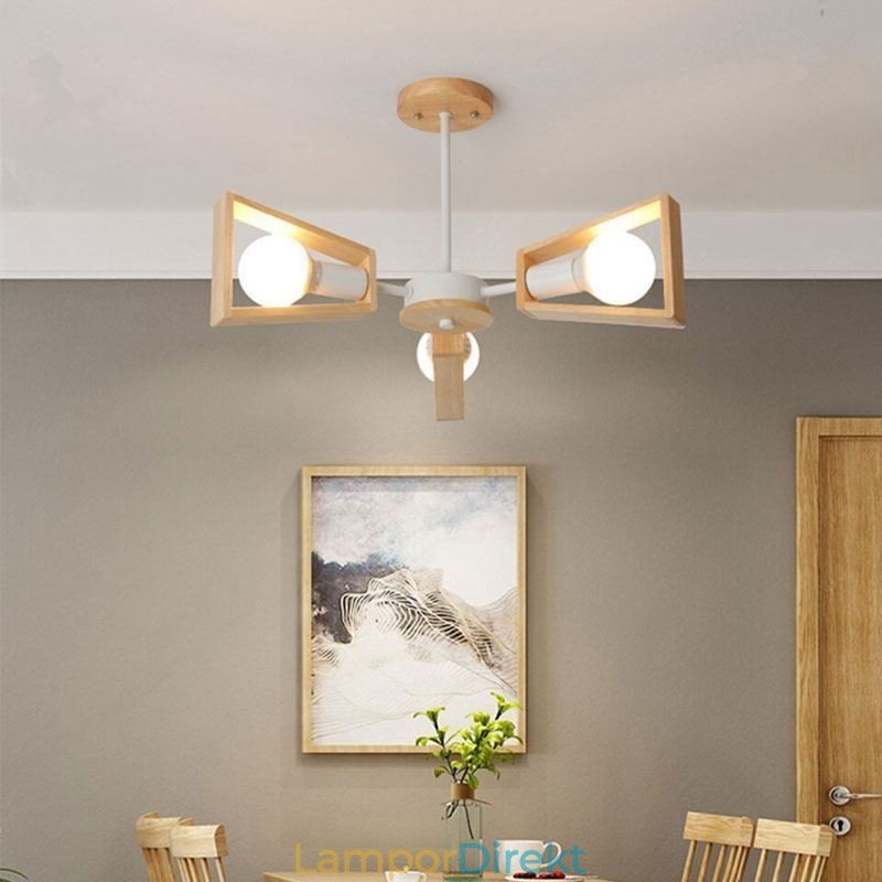 Modern Fläktformad Ljuskrona Elegant Trä Taklampa
