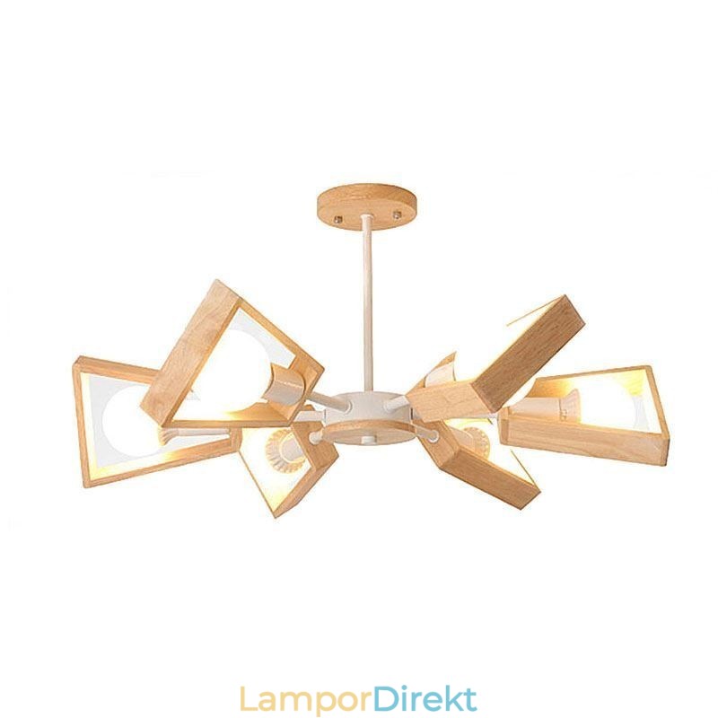 Modern Fläktformad Ljuskrona Elegant Trä Taklampa