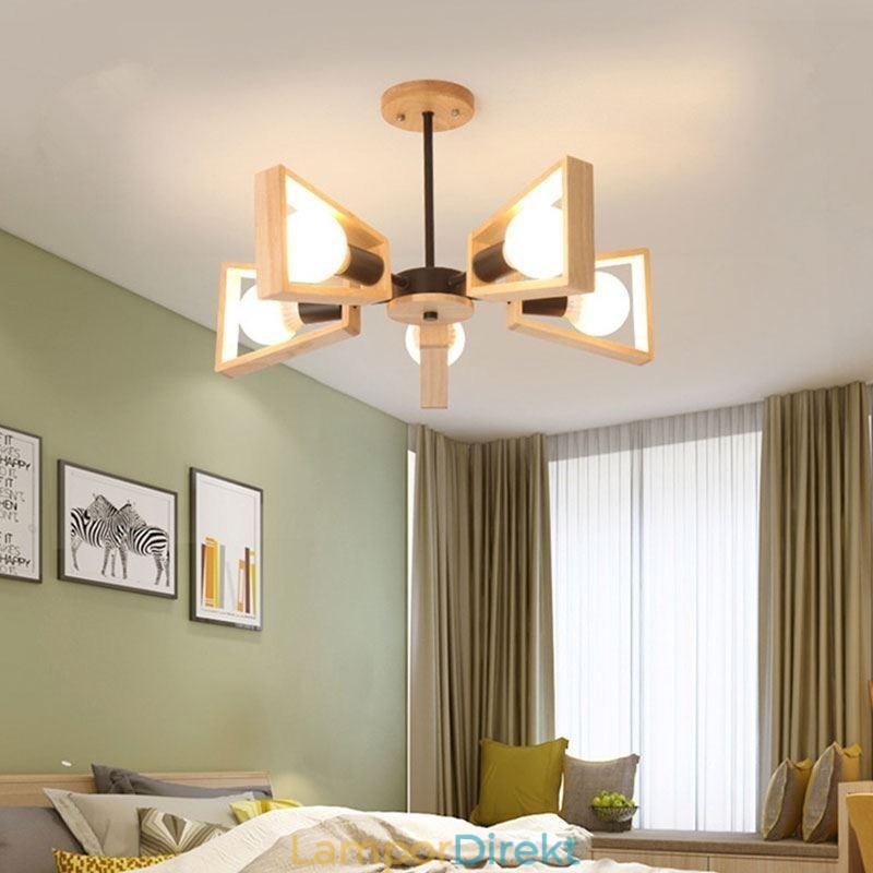 Modern Fläktformad Ljuskrona Elegant Trä Taklampa