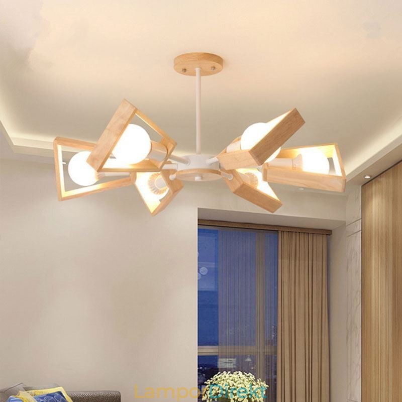 Modern Fläktformad Ljuskrona Elegant Trä Taklampa