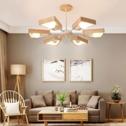 Modern Fläktformad Ljuskrona Elegant Trä Taklampa