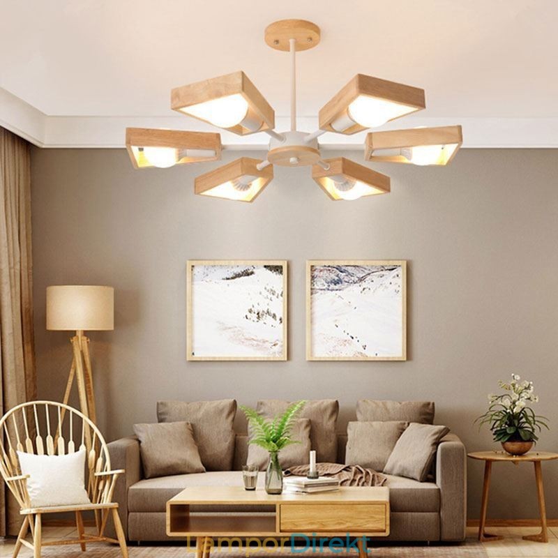 Modern Fläktformad Ljuskrona Elegant Trä Taklampa