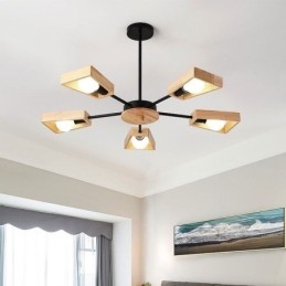 Modern Fläktformad Ljuskrona Elegant Trä Taklampa