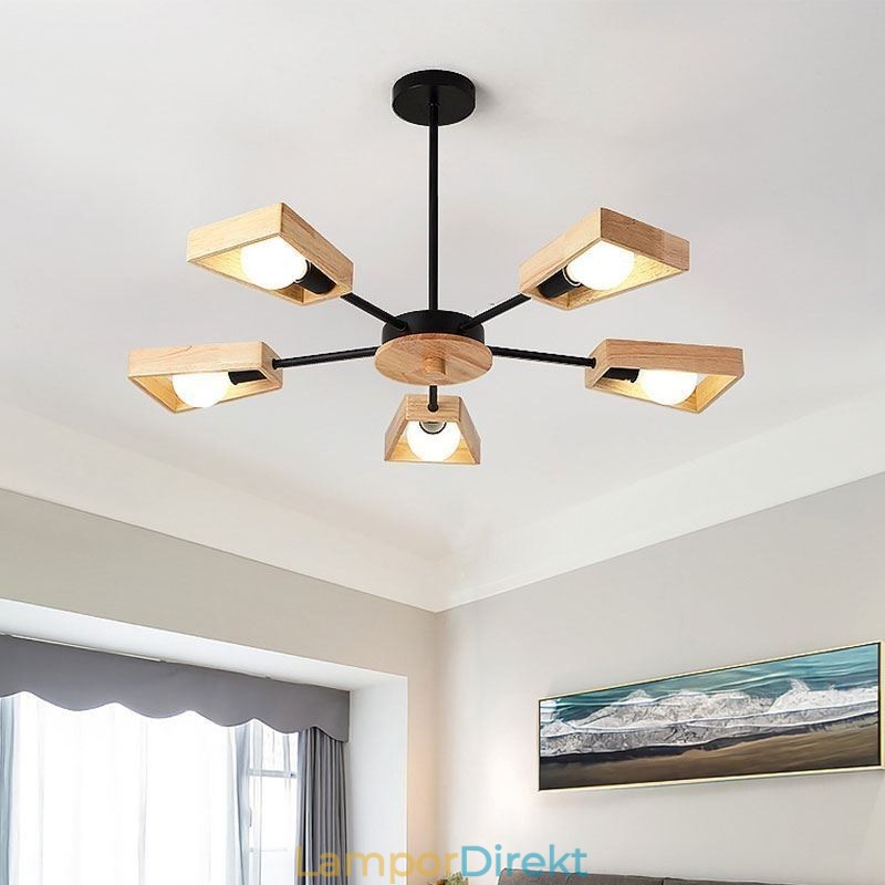 Modern Fläktformad Ljuskrona Elegant Trä Taklampa