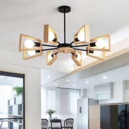 Modern Fläktformad Ljuskrona Elegant Trä Taklampa
