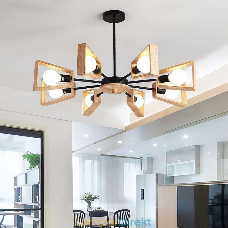 Modern Fläktformad Ljuskrona Elegant Trä Taklampa