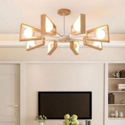 Modern Fläktformad Ljuskrona Elegant Trä Taklampa