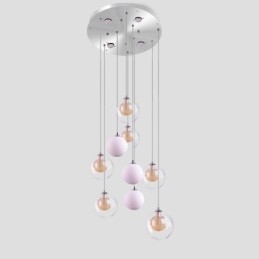 Pendelljus Glas Cluster Takljus Guld Nickel Borstad+Mjölkaktig Glaskula