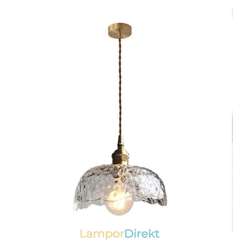 Oregelbunden Taklampa I Mässingsglas Hammarglastaklampa