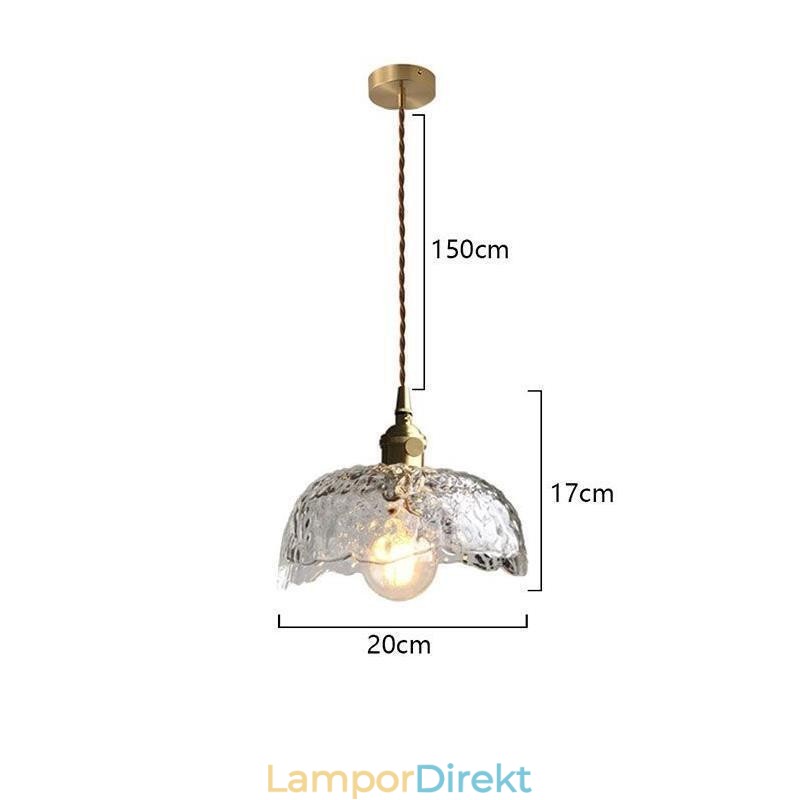 Oregelbunden Taklampa I Mässingsglas Hammarglastaklampa