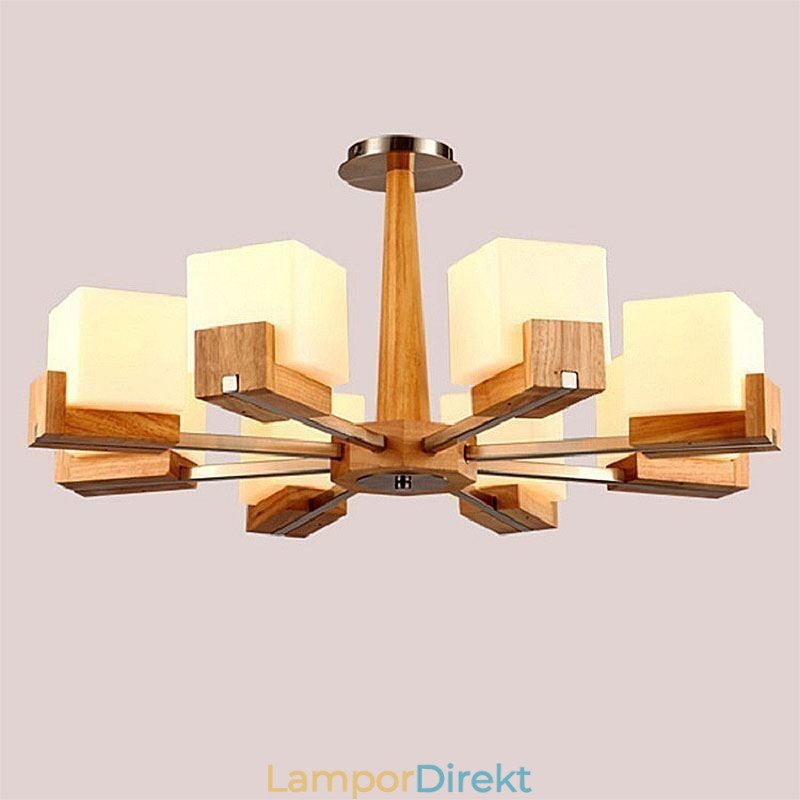 Nordic Wood Pendelljus Glas Lampskärm Ljuskrona