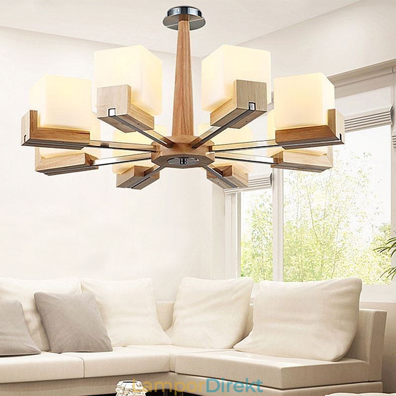 Nordic Wood Pendelljus Glas Lampskärm Ljuskrona