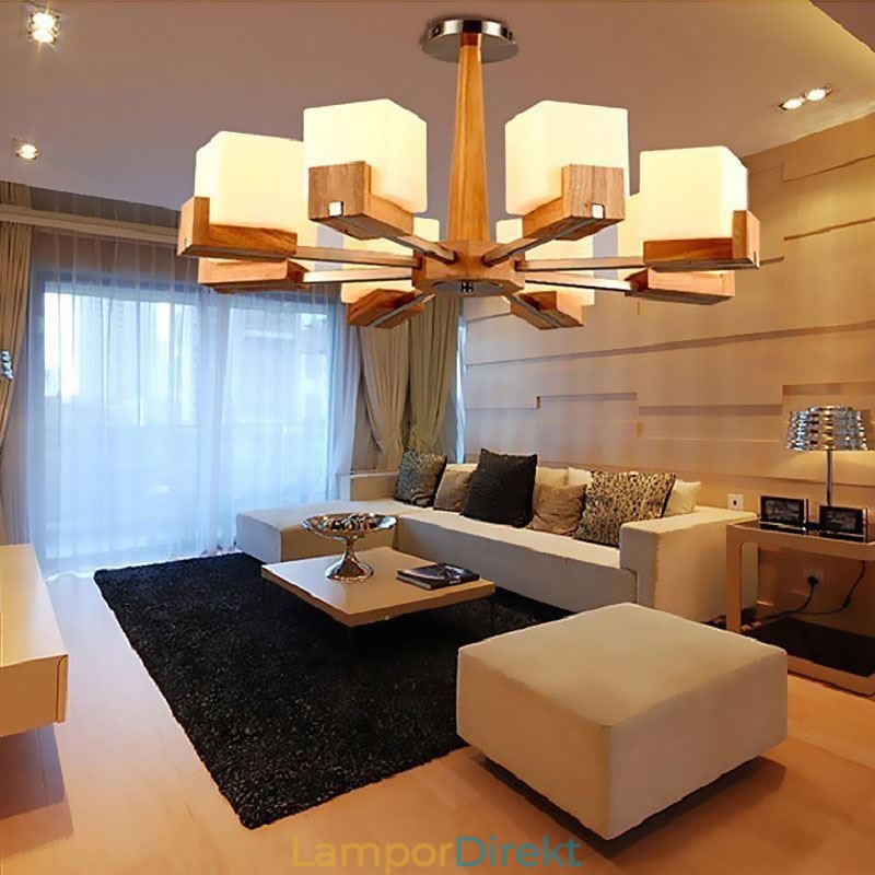 Nordic Wood Pendelljus Glas Lampskärm Ljuskrona