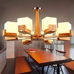 Nordic Wood Pendelljus Glas Lampskärm Ljuskrona