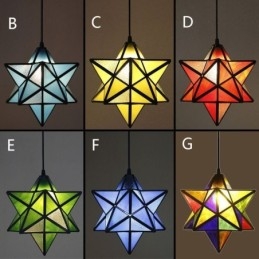 Europeisk Pendellampa I Målat Glas Creative Star Pendellampa
