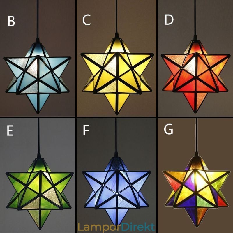 Europeisk Pendellampa I Målat Glas Creative Star Pendellampa