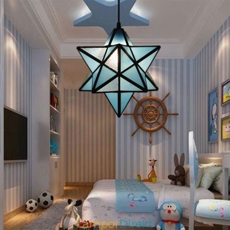 Europeisk Pendellampa I Målat Glas Creative Star Pendellampa