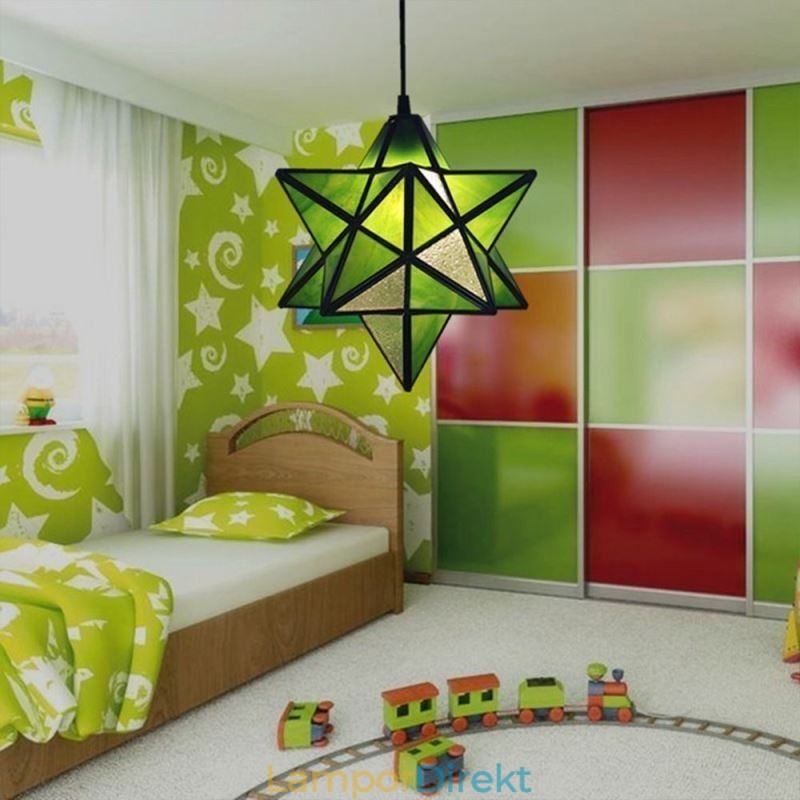 Europeisk Pendellampa I Målat Glas Creative Star Pendellampa