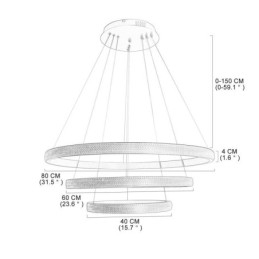 Modern Pendellampa Akryl 3 Ringar Lampa 80+60+40Cm