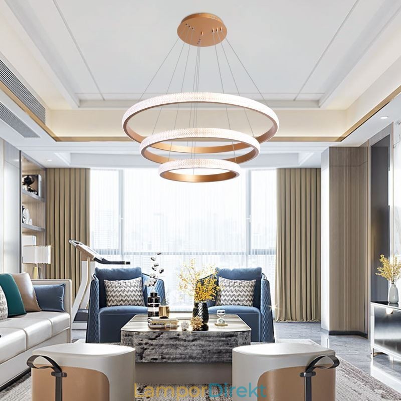 Modern Pendellampa Akryl 3 Ringar Lampa 80+60+40Cm
