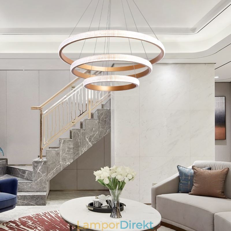 Modern Pendellampa Akryl 3 Ringar Lampa 80+60+40Cm