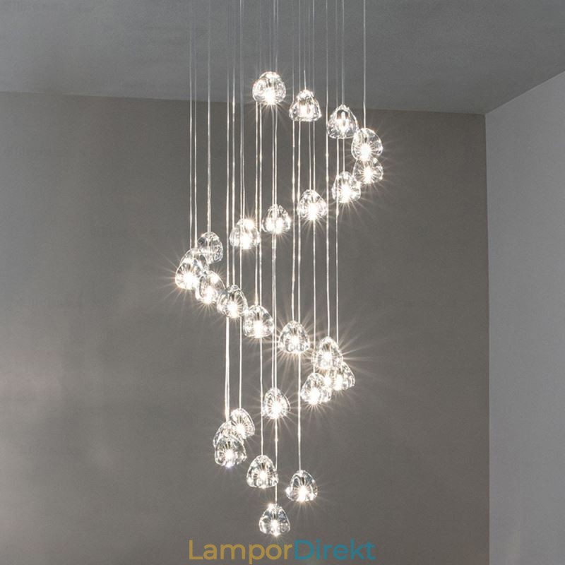 Modern Crystal Cluster Pendelljus Unik Crystal Lampskärm Duplex Trappa