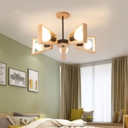 Modern Fläktformad Ljuskrona Elegant Trä Taklampa