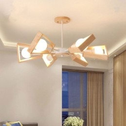 Modern Fläktformad Ljuskrona Elegant Trä Taklampa