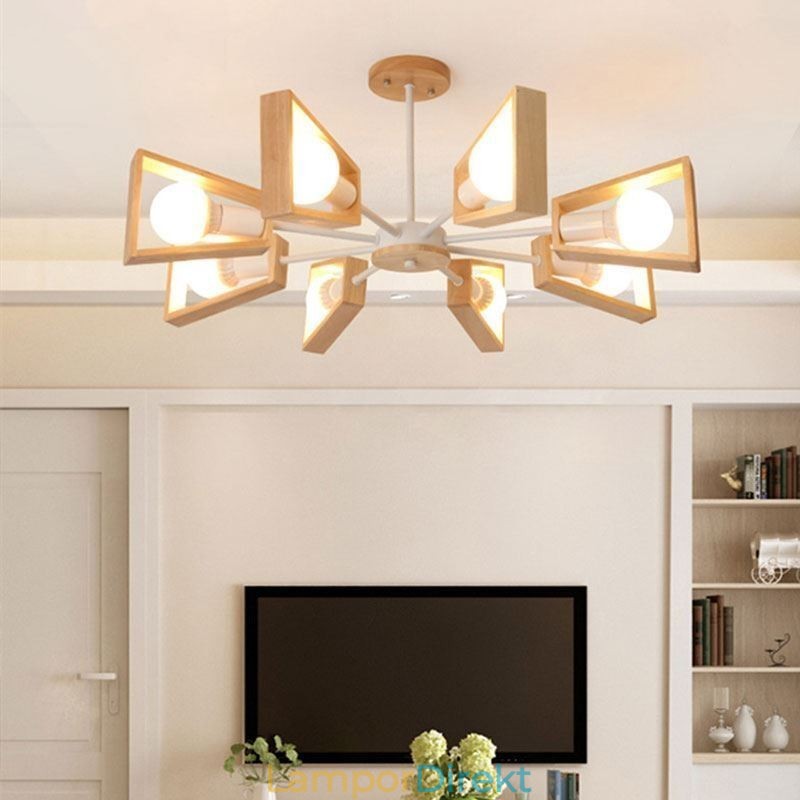 Modern Fläktformad Ljuskrona Elegant Trä Taklampa