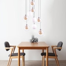 Pendelljus Glas Cluster Takljus Guld Nickel Borstad+Mjölkaktig Glaskula