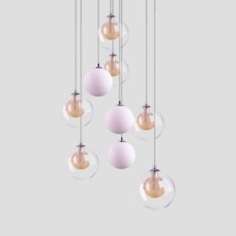 Pendelljus Glas Cluster Takljus Guld Nickel Borstad+Mjölkaktig Glaskula
