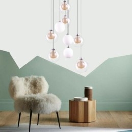 Pendelljus Glas Cluster Takljus Guld Nickel Borstad+Mjölkaktig Glaskula
