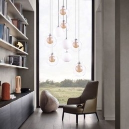 Pendelljus Glas Cluster Takljus Guld Nickel Borstad+Mjölkaktig Glaskula