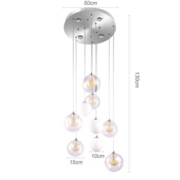 Pendelljus Glas Cluster Takljus Guld Nickel Borstad+Mjölkaktig Glaskula