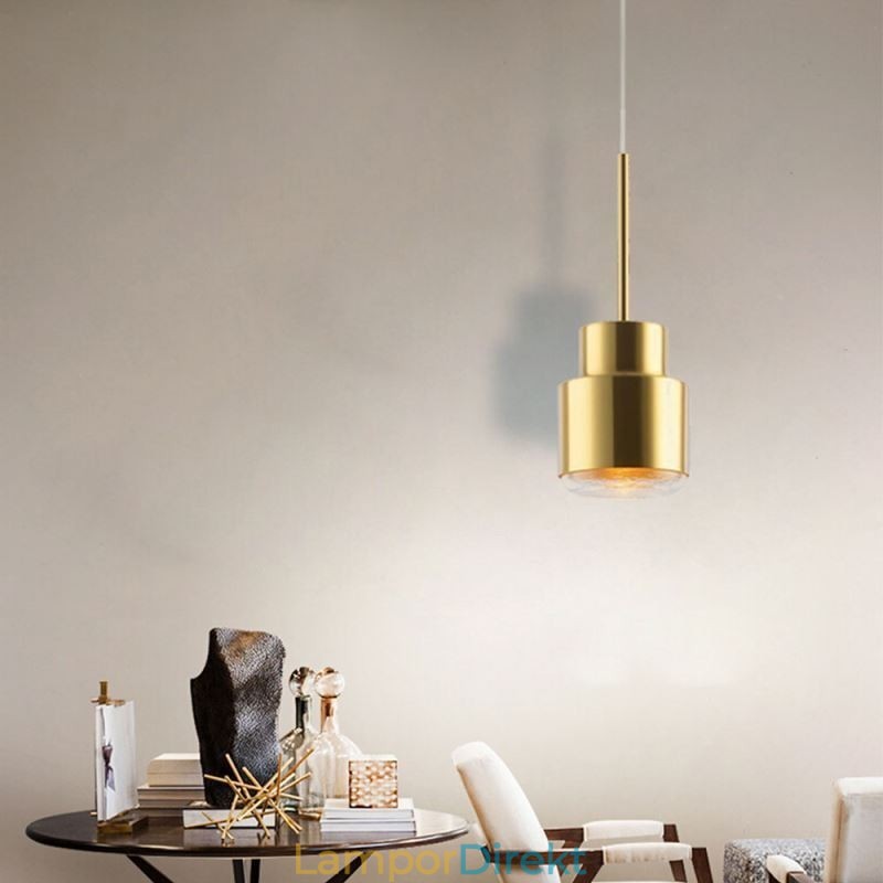 Postmodern Glas Pendellampa Gyllene Cylinder Lampa Bright Lighting Light
