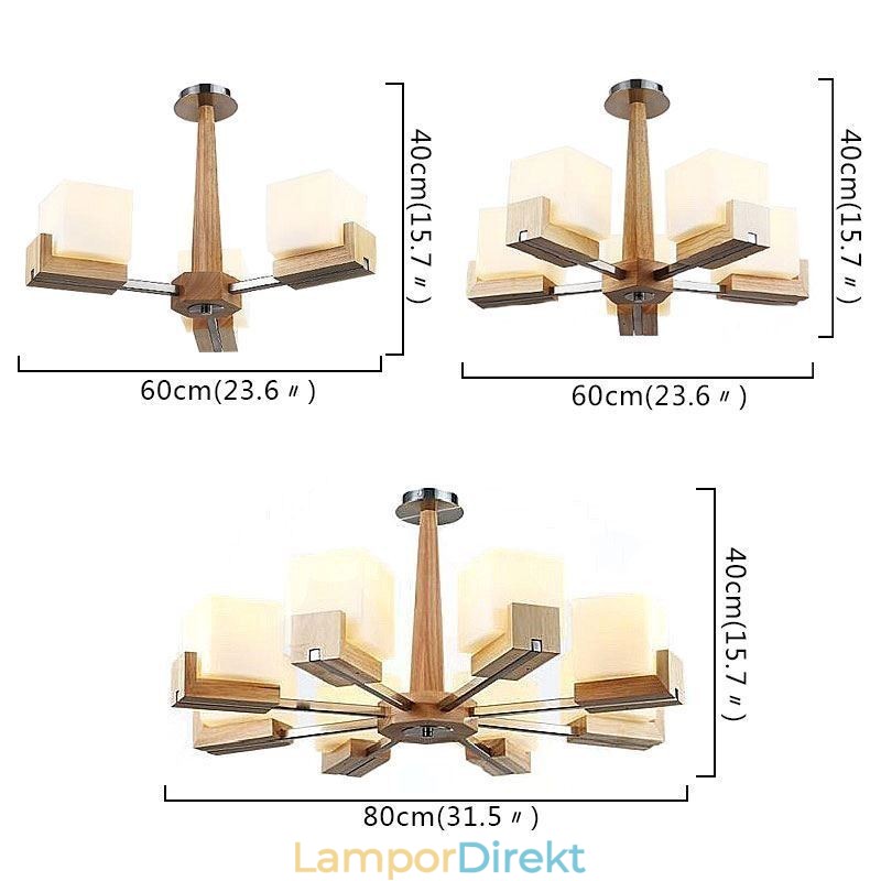 Nordic Wood Pendelljus Glas Lampskärm Ljuskrona