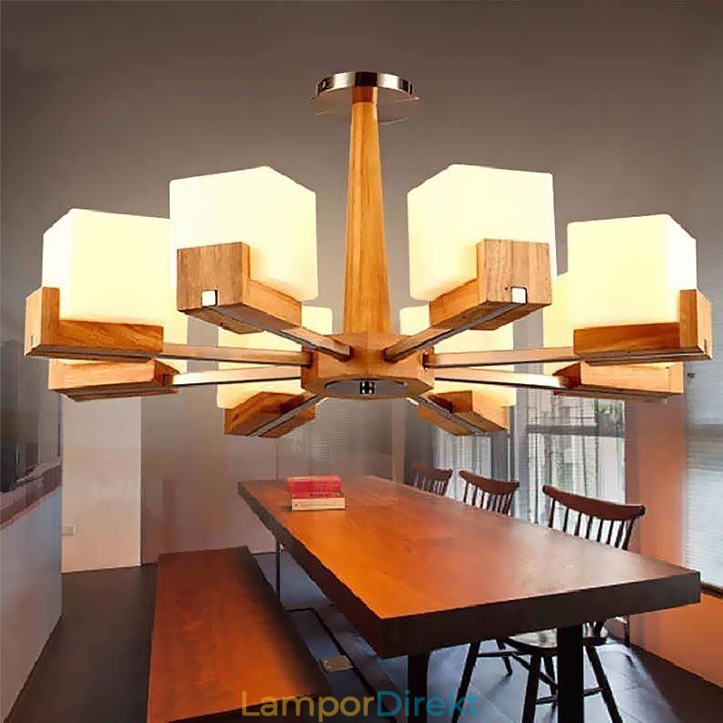 Nordic Wood Pendelljus Glas Lampskärm Ljuskrona