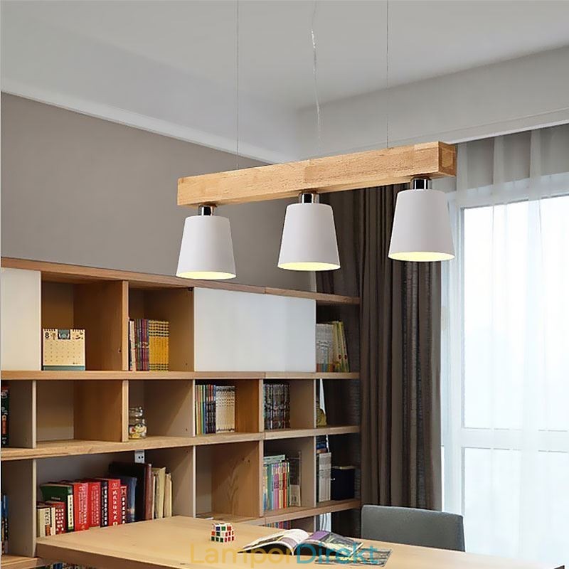 Nordic Wood Ljuskrona Unik Rak Pendel Light Cafe