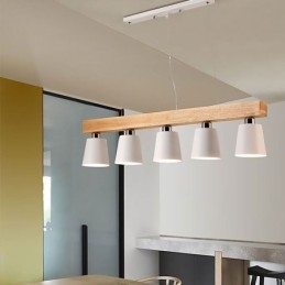 Nordic Wood Ljuskrona Unik Rak Pendel Light Cafe