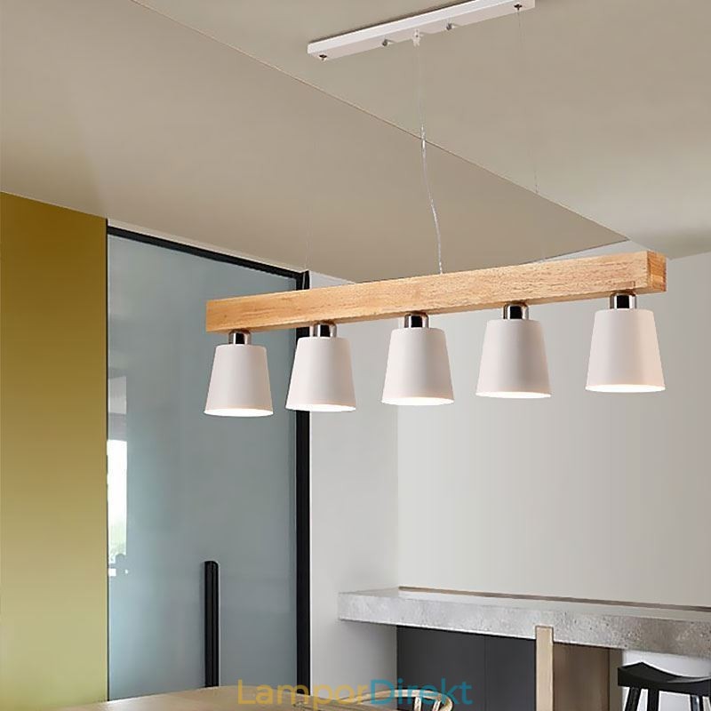 Nordic Wood Ljuskrona Unik Rak Pendel Light Cafe