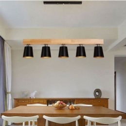 Nordic Wood Ljuskrona Unik Rak Pendel Light Cafe