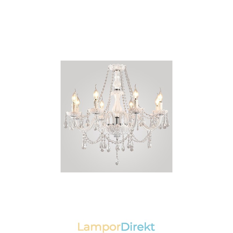 Ljuskrona Vit Kristall Modern Living 8 Lampor
