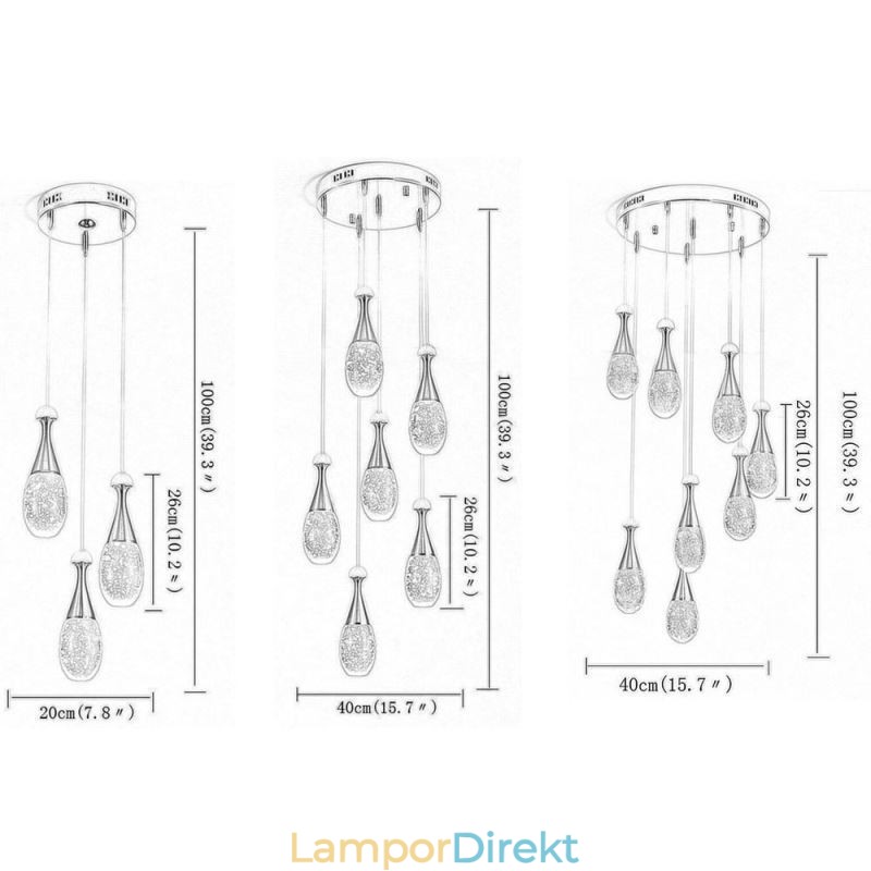Seeded Glass Teardop Cluster Pendel Lighting