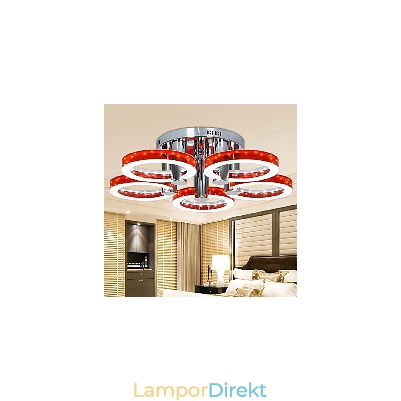Modern Röd Akrylkrona Med 5 Lampor (Kromfinish)