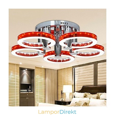 Modern Röd Akrylkrona Med 5 Lampor (Kromfinish)