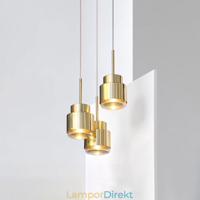 Postmodern Glas Pendellampa Gyllene Cylinder Lampa Bright Lighting Light