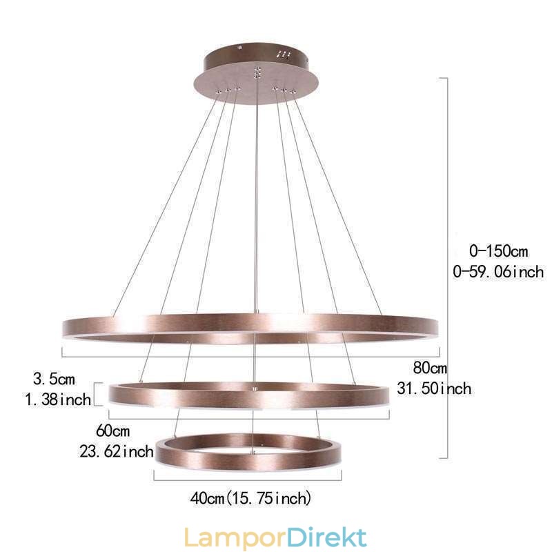Pendelljus Drawing Craft 3 Ringar Lampa 80+60+40Cm