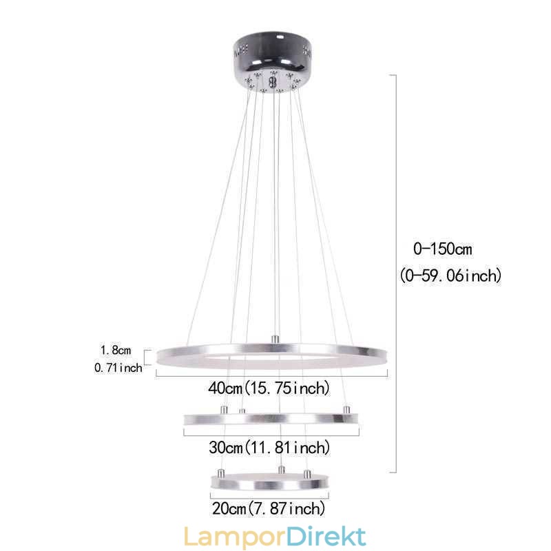 Modern Pendellampa Akryl 3 Ringar Lampa 40+30+20Cm