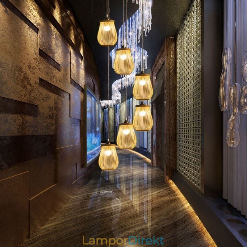Ihålig Bur Taklampa Modern Bambu Taklampa