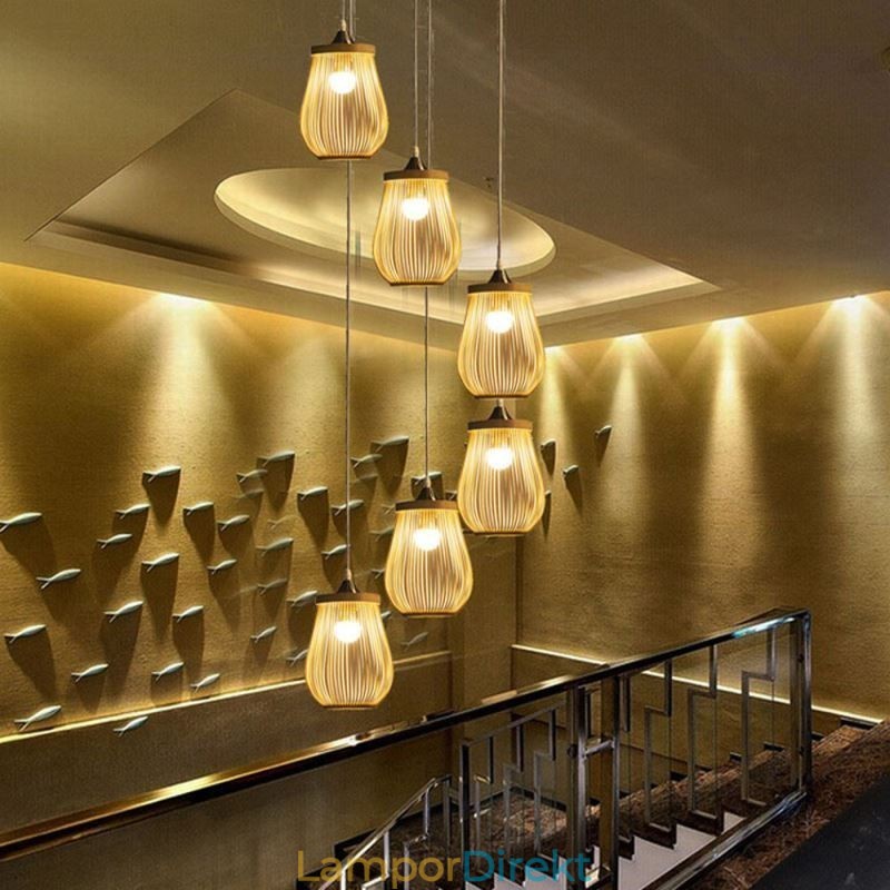 Ihålig Bur Taklampa Modern Bambu Taklampa